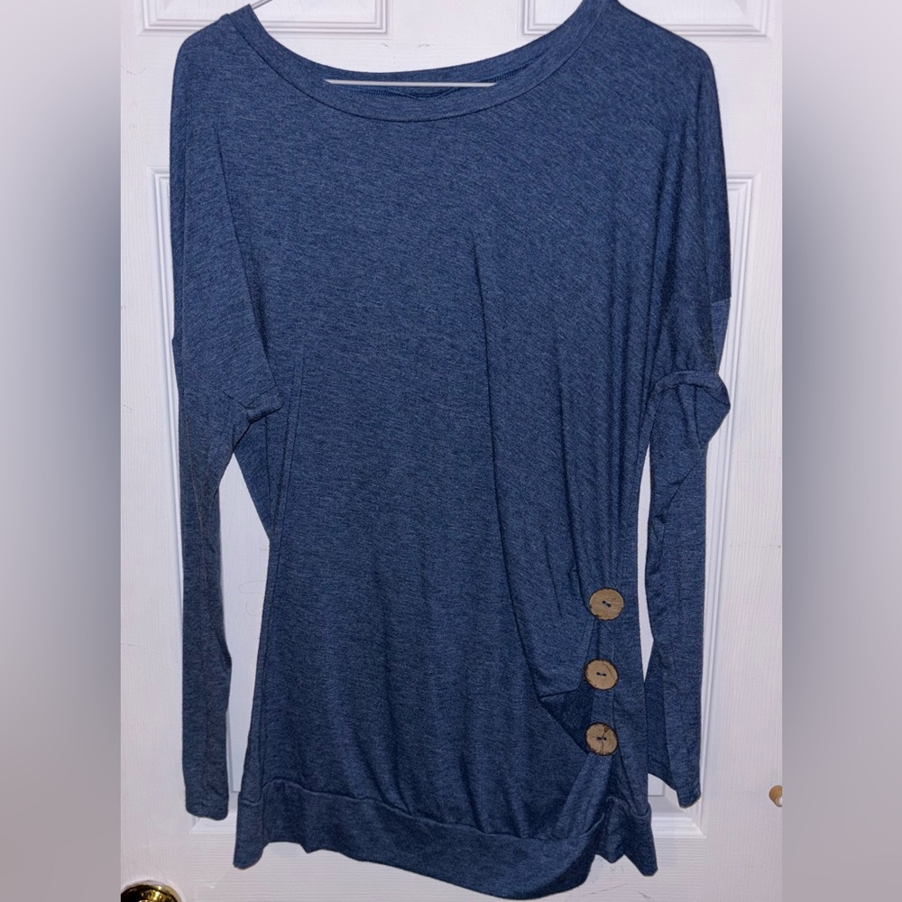 Women's Blue Button-Detail Top